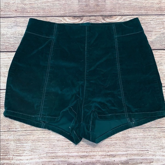 Kimchi Blue Pants - Kimchi Blue Green High Waist Velvet Shorts